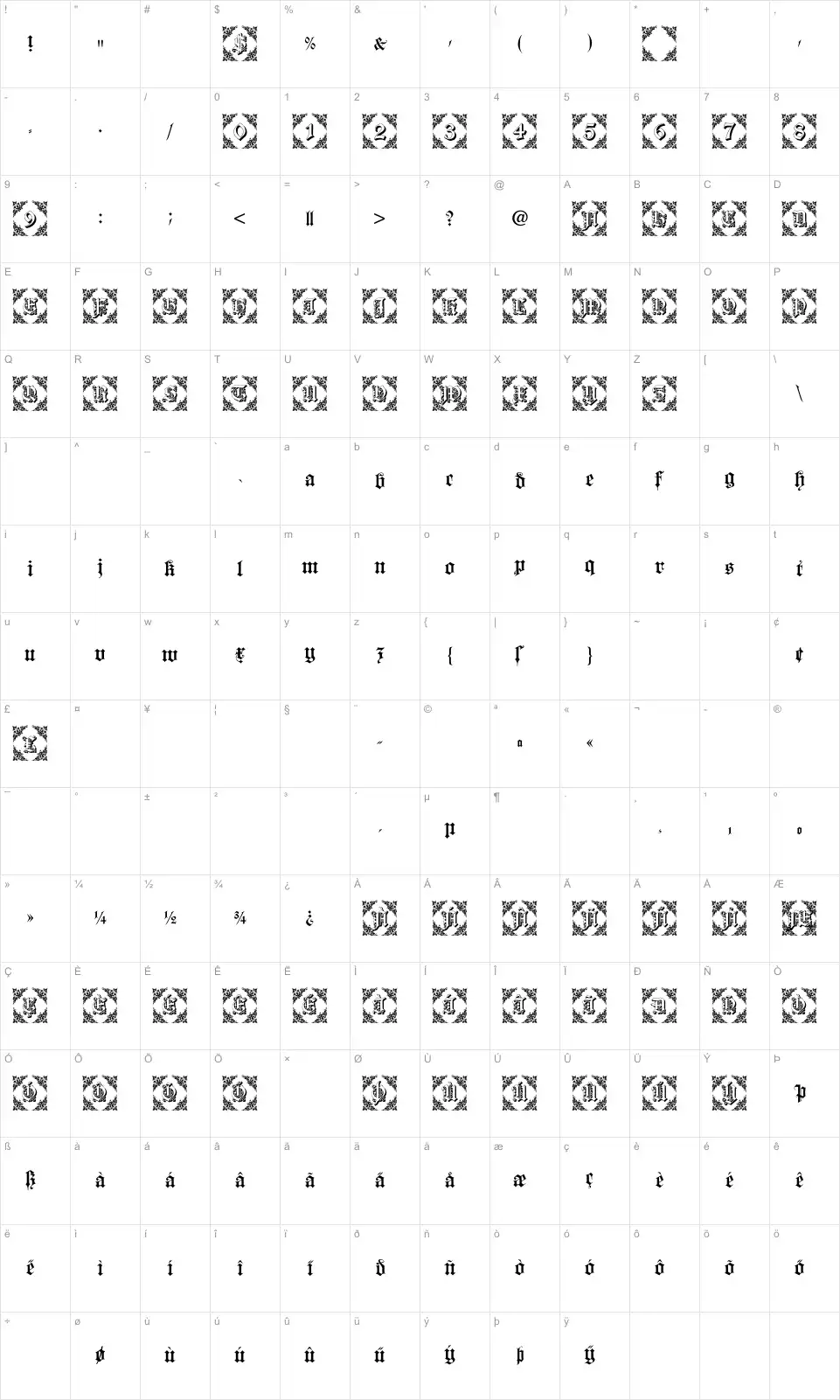 Mapa de caracteres da fonte Dearest Friend