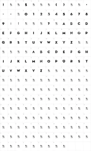 Mapa de caracteres da fonte Death From Above