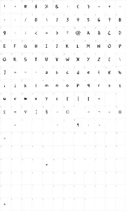 Mapa de caracteres da fonte Denne's Old Handwriting