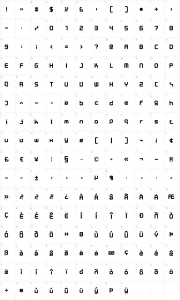 Mapa de caracteres da fonte Designer Block