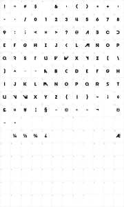 Mapa de caracteres da fonte Devil Breeze
