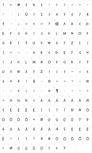 Mapa de caracteres da fonte Disney Heroic