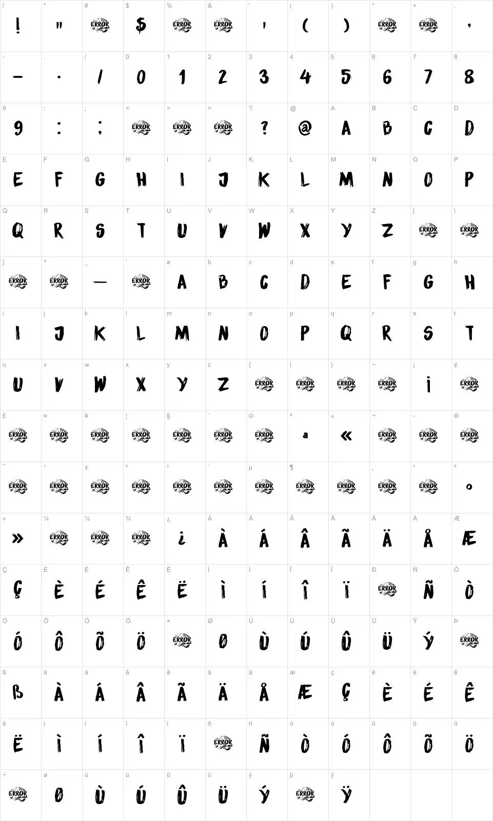 Mapa de caracteres da fonte DK Sensory Overload