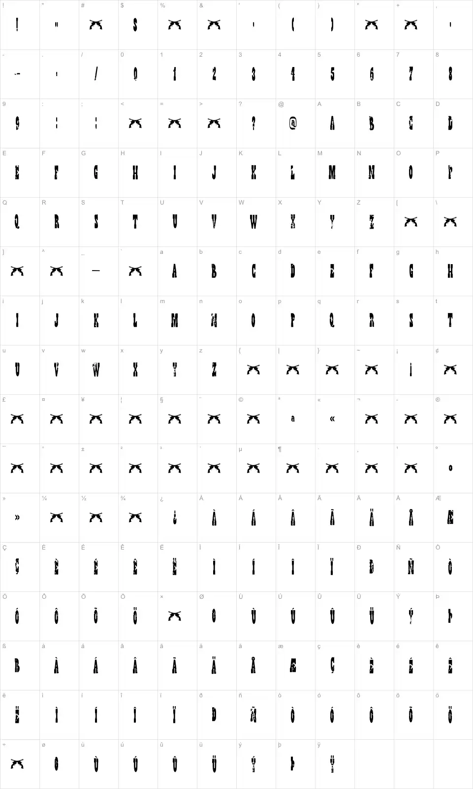 Mapa de caracteres da fonte DK Wild Bunch