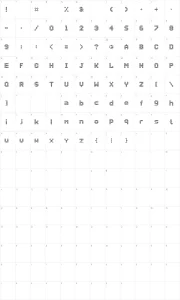 Mapa de caracteres da fonte Dolly Dots