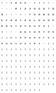 Mapa de caracteres da fonte Dot Font