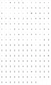 Mapa de caracteres da fonte Dot Matrix