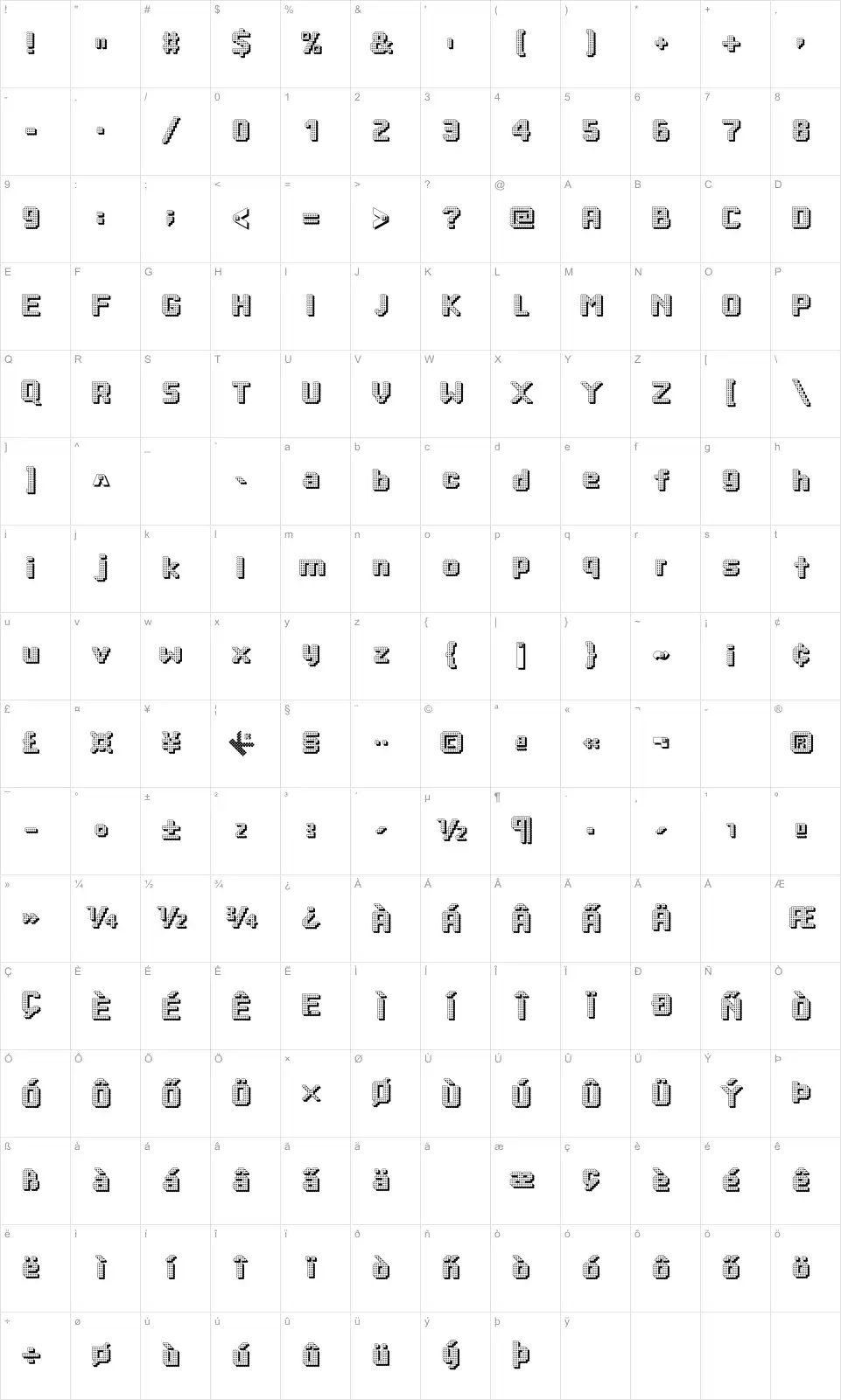 Mapa de caracteres da fonte Dotty Shadow