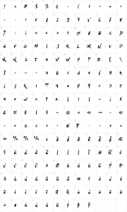 Mapa de caracteres da fonte Dry Brush