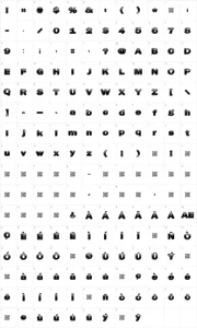 Mapa de caracteres da fonte Dusty Hotels