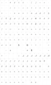 Mapa de caracteres da fonte Dymaxion Script