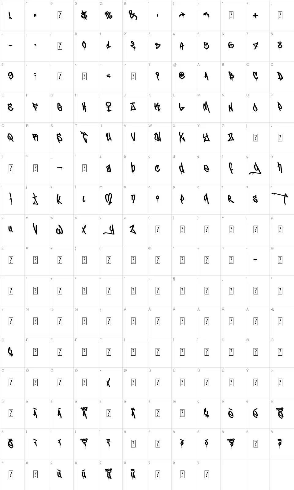 Mapa de caracteres da fonte El&Font Urban CalIigraphy