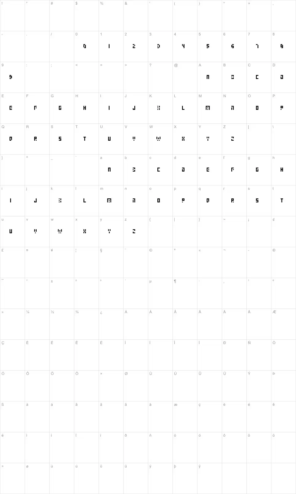 Mapa de caracteres da fonte Elab Collaboration
