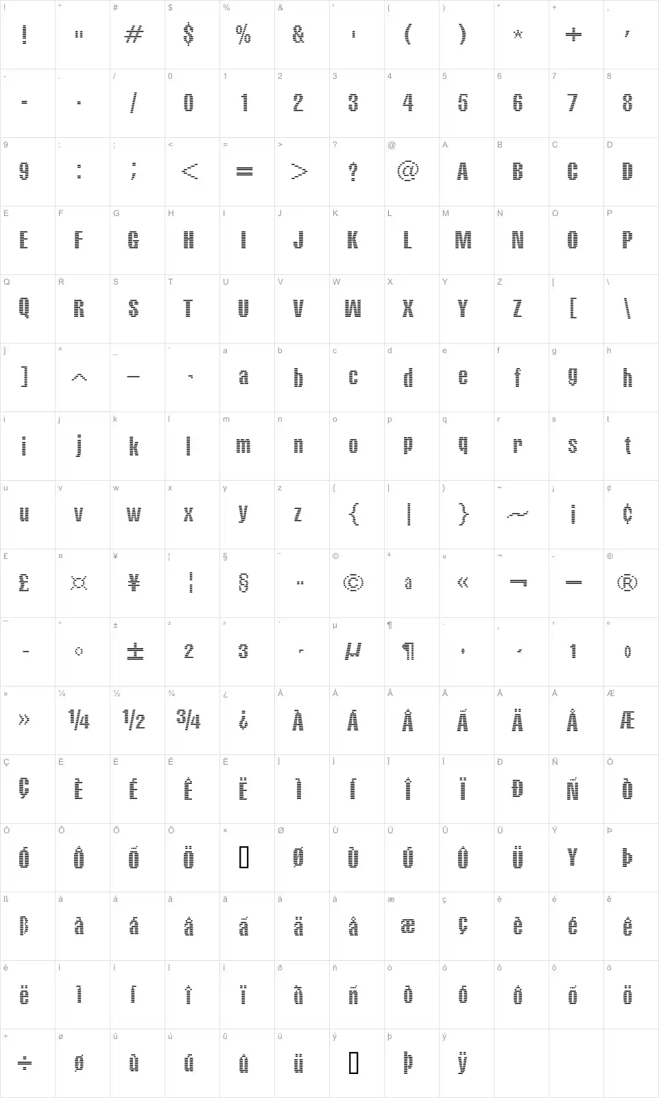 Mapa de caracteres da fonte Element