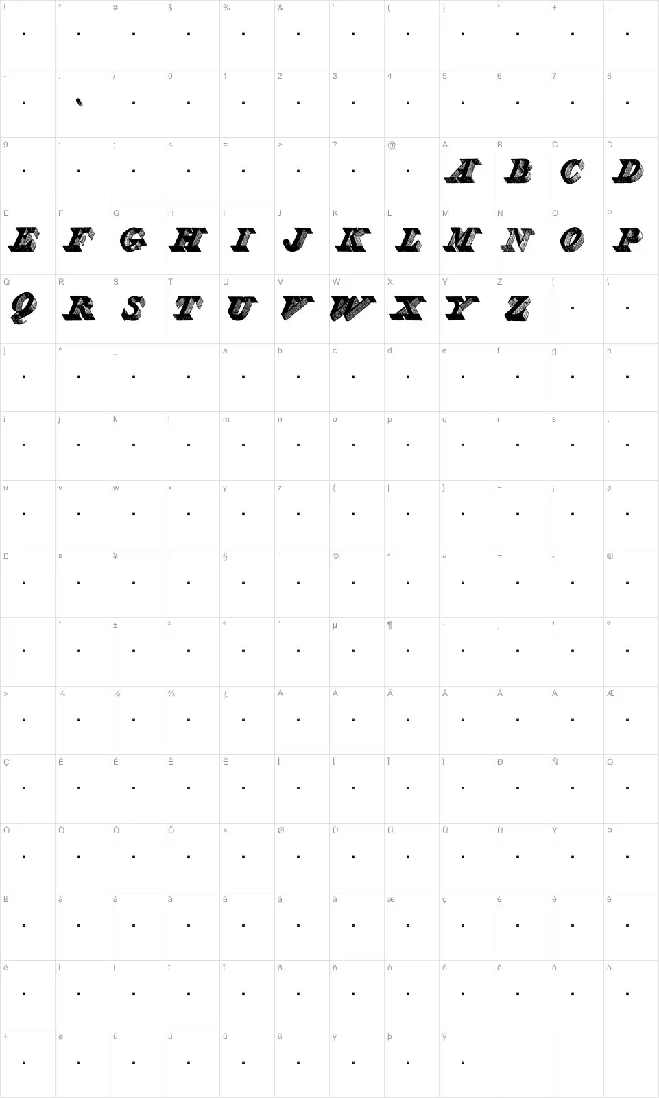 Mapa de caracteres da fonte Engravier Initials