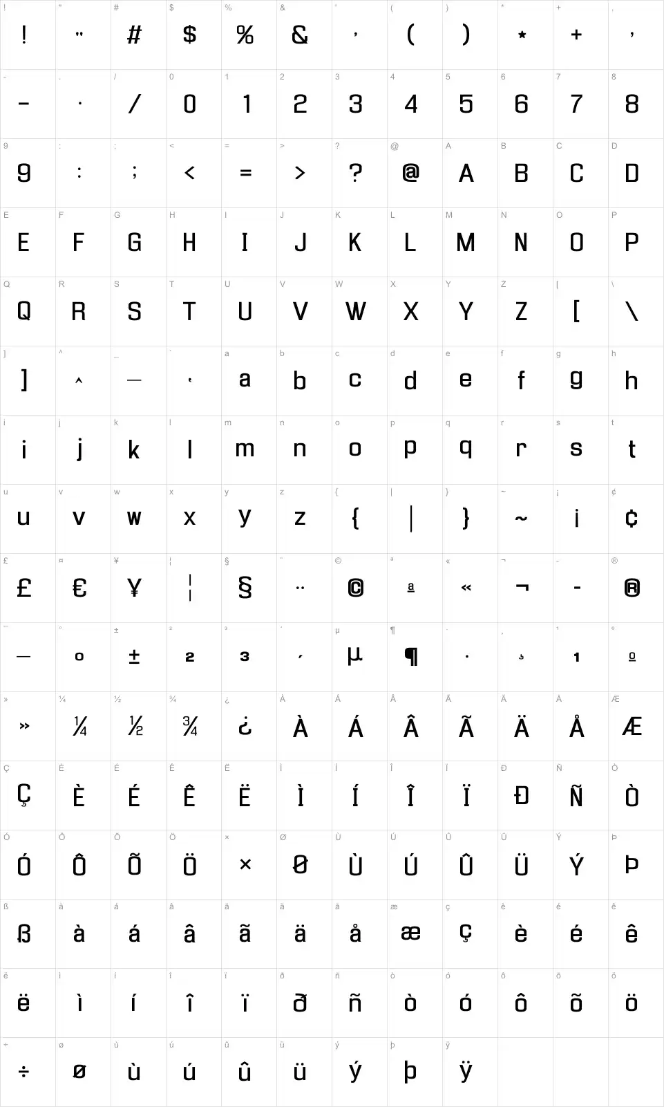 Mapa de caracteres da fonte Enigmatic