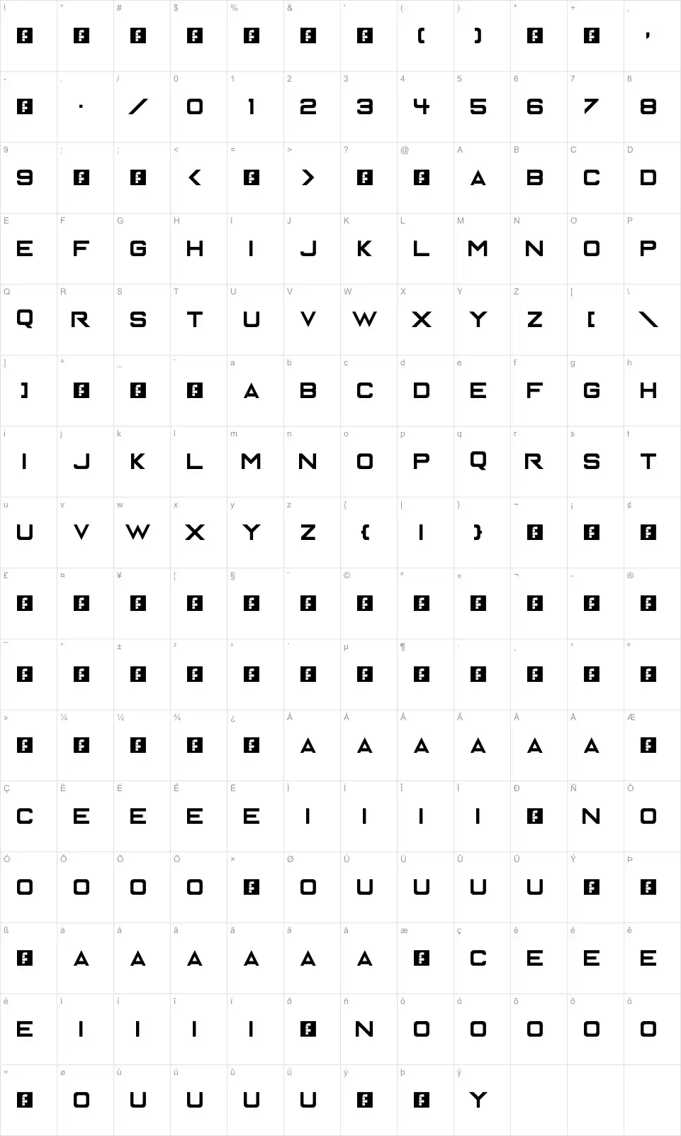 Mapa de caracteres da fonte Enter The Grid