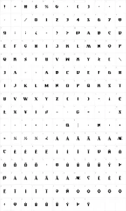 Mapa de caracteres da fonte Eternal Knight