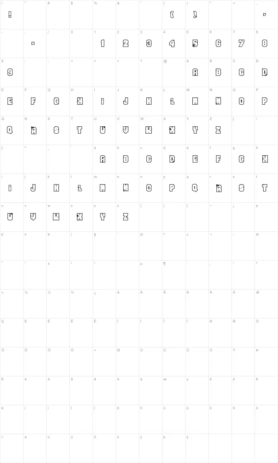 Mapa de caracteres da fonte Even Badder Mofo