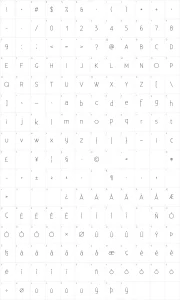 Mapa de caracteres da fonte Existence Light