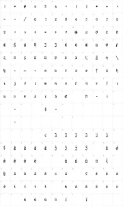 Mapa de caracteres da fonte F25 Blackletter Typewriter