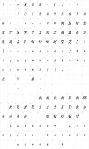 Mapa de caracteres da fonte Fadli Script