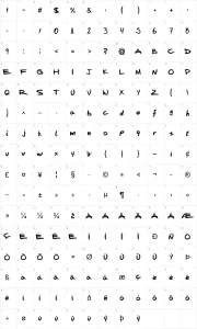 Mapa de caracteres da fonte Fafers Handwriting