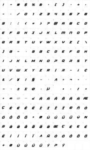 Mapa de caracteres da fonte Falcon Punch