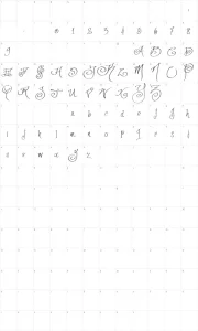 Mapa de caracteres da fonte Fancy Pens