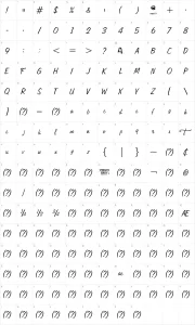 Mapa de caracteres da fonte Fangtasia