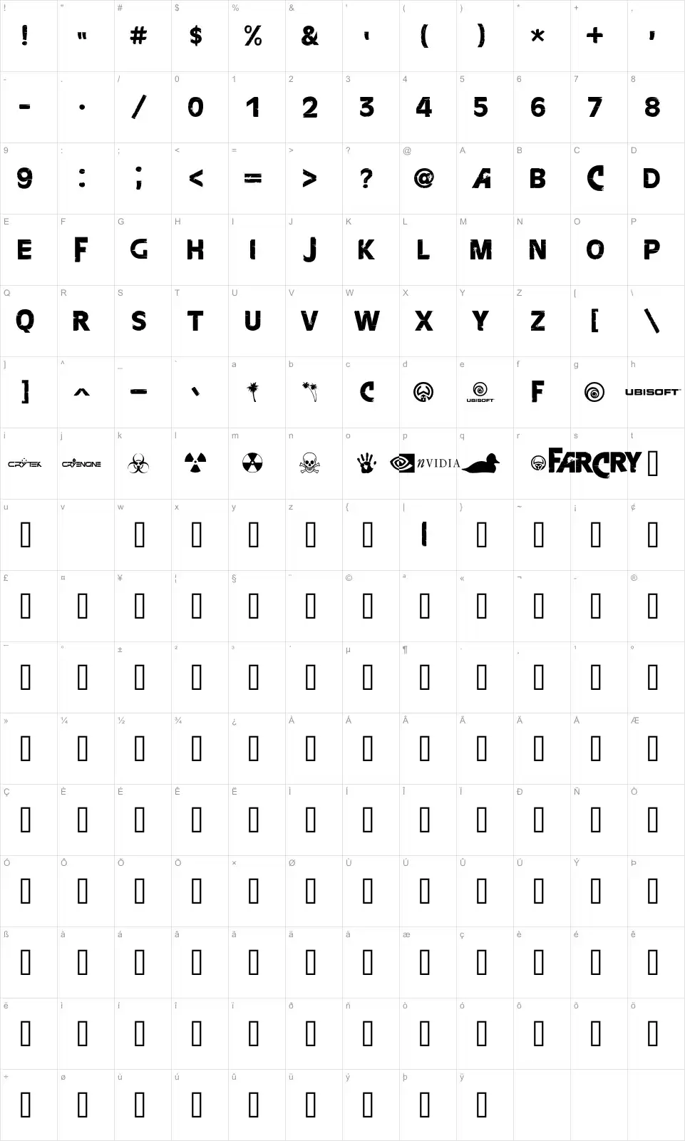 Mapa de caracteres da fonte FarCry