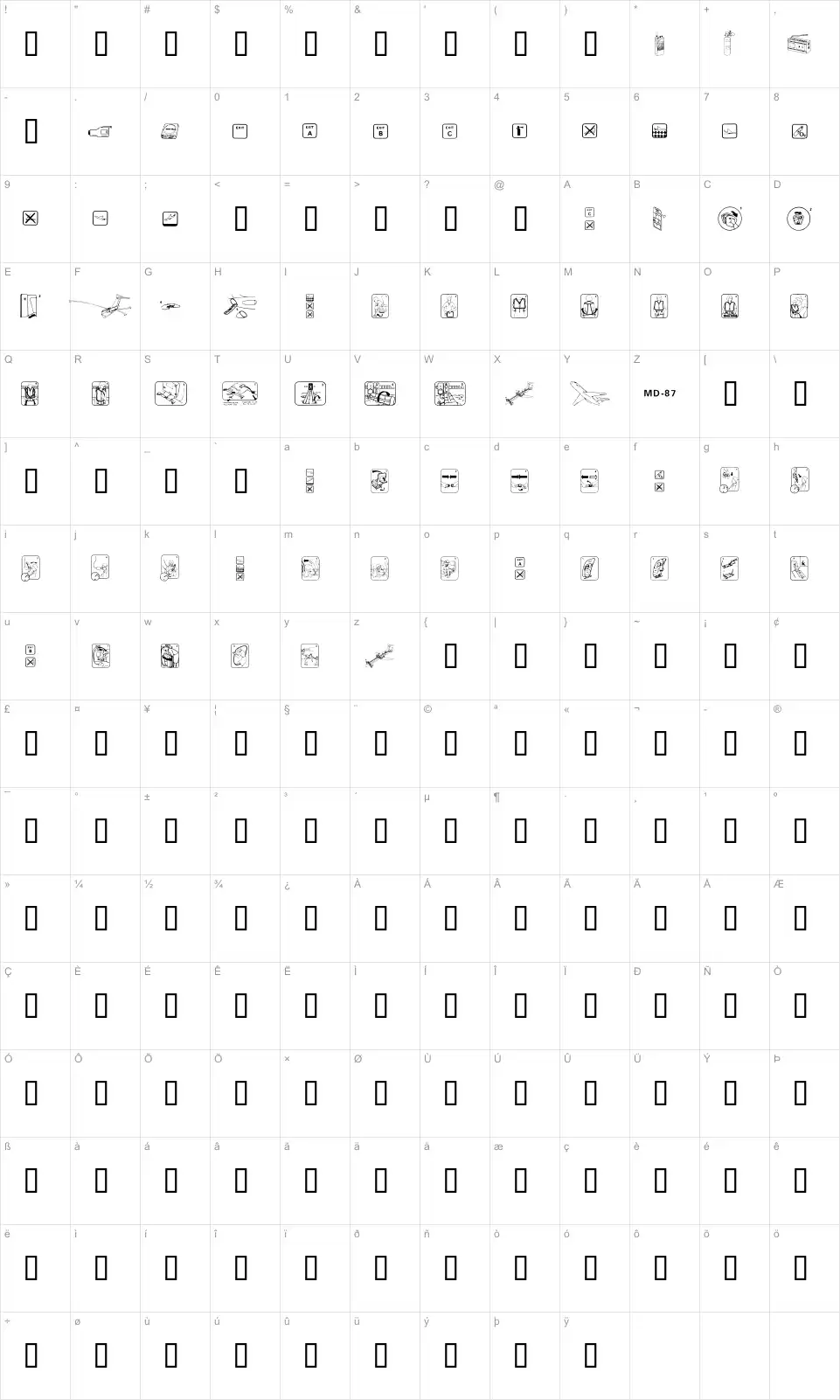 Mapa de caracteres da fonte FastenYourSeatBelt Clean