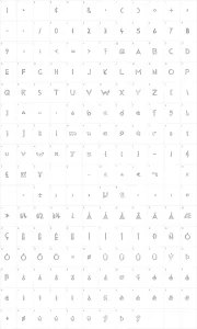Mapa de caracteres da fonte Fine Line