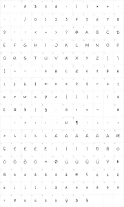 Mapa de caracteres da fonte Fineliner Script
