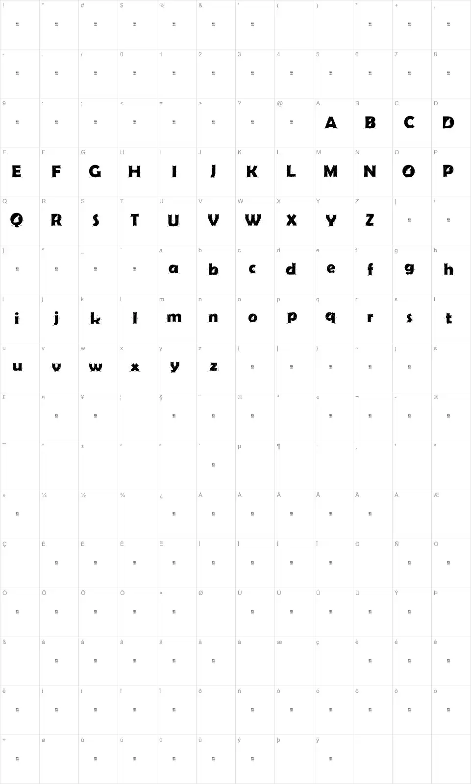 Mapa de caracteres da fonte First Christmas