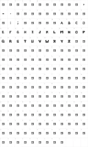 Mapa de caracteres da fonte Flak Jacket