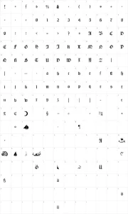 Mapa de caracteres da fonte Flying Hollander