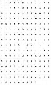 Mapa de caracteres da fonte Folia Mix