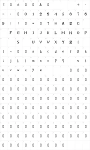 Mapa de caracteres da fonte Forget Me Knot Roman