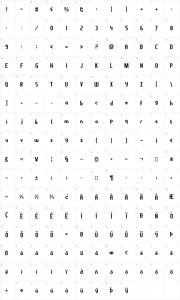 Mapa de caracteres da fonte Fragile Bombers