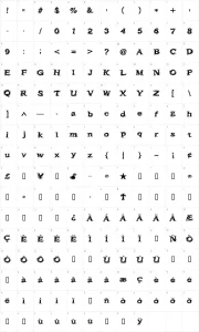 Mapa de caracteres da fonte Frazzle