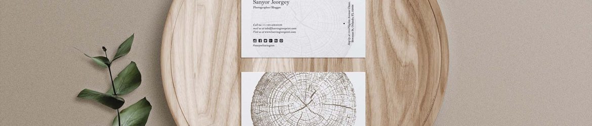 Free Business Card Mockup on Wooden Tray (PSD)