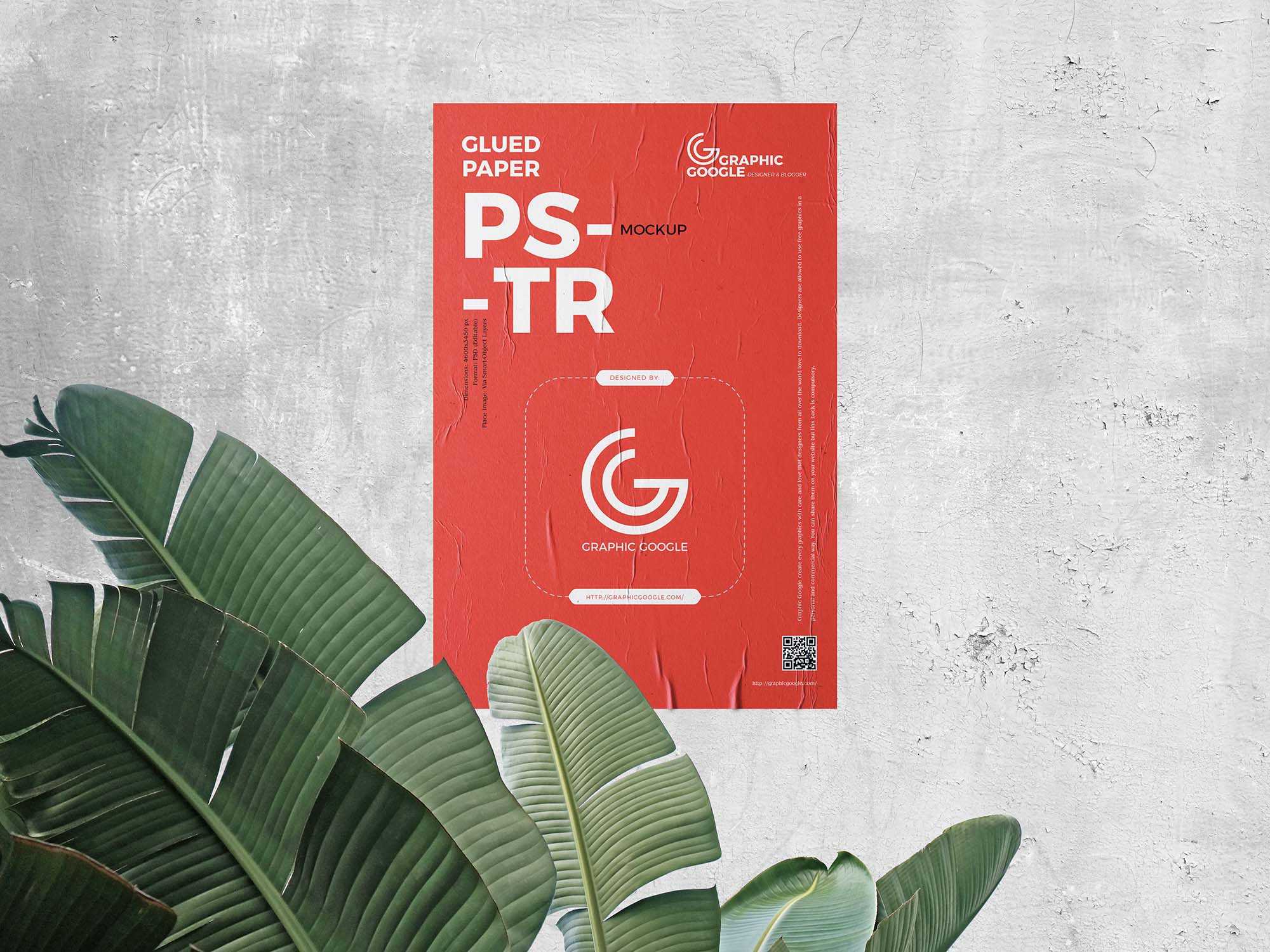 Free Cement Wall Glued Poster Mockup (PSD)