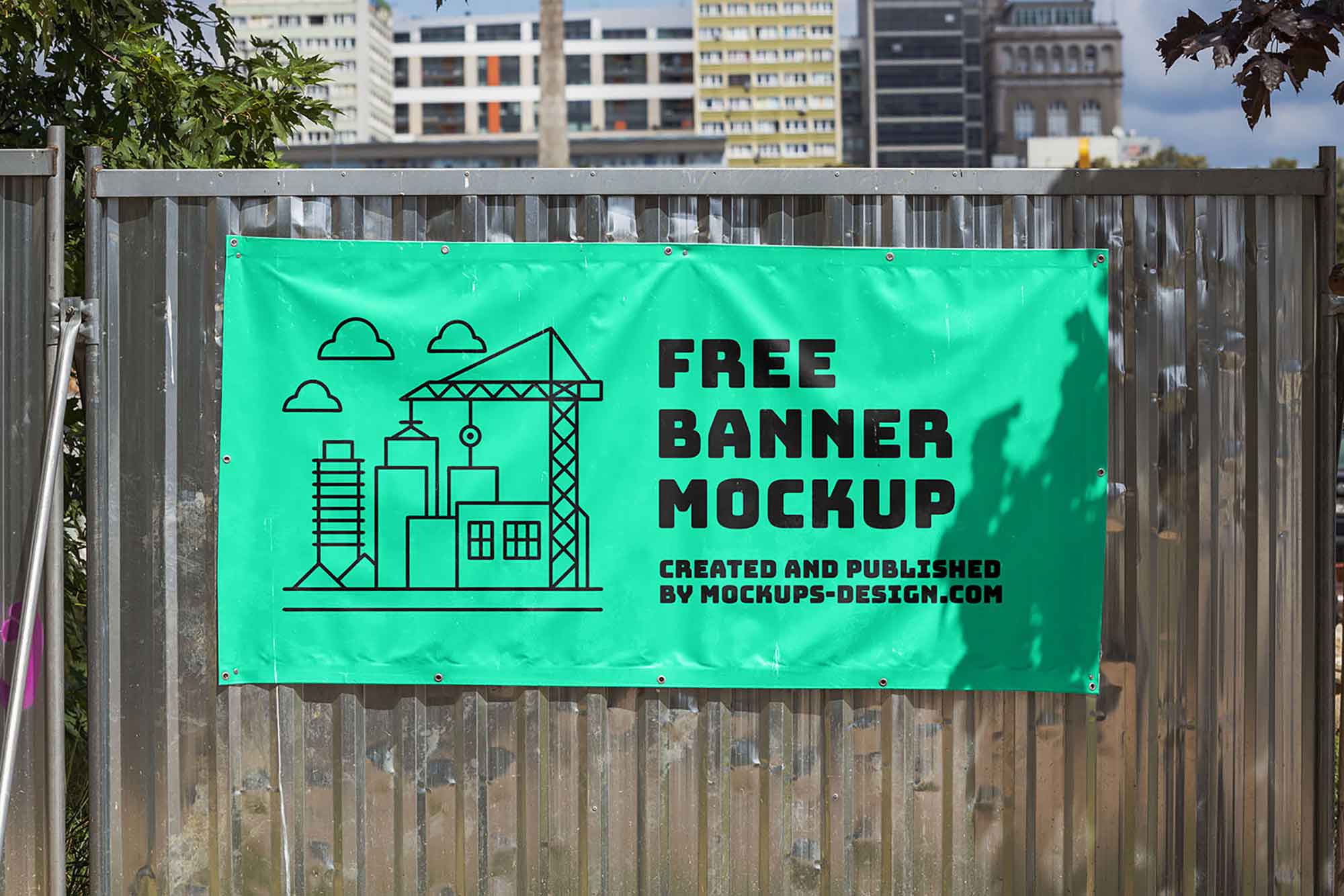 Free Construction Fence Banner Mockup
