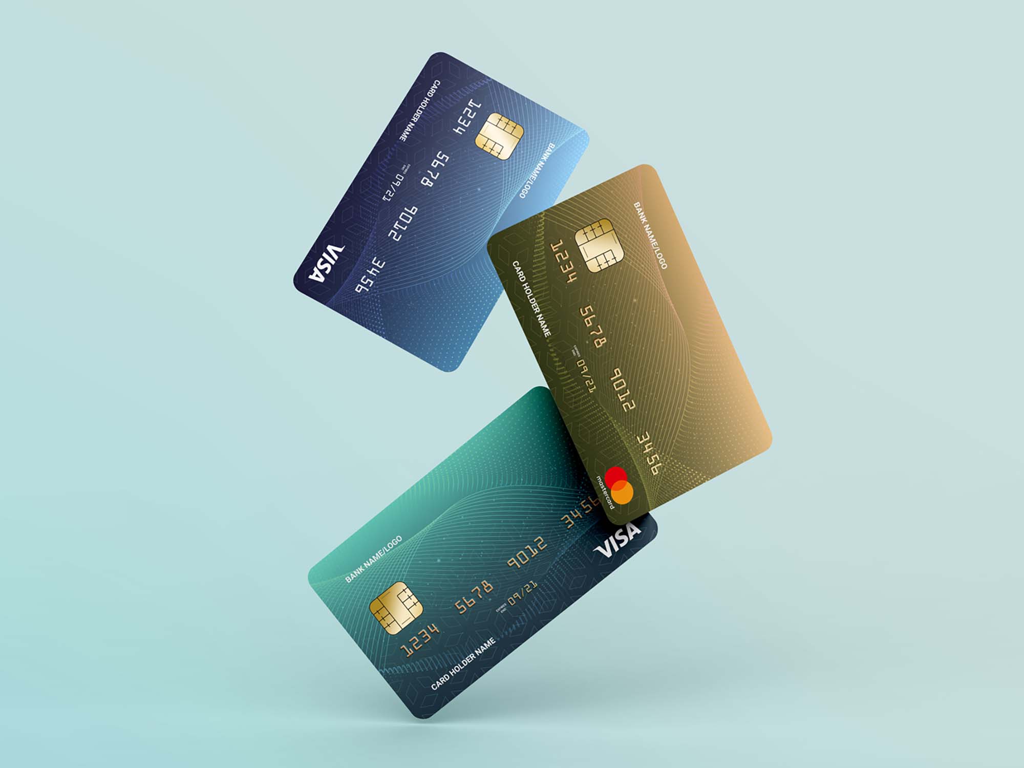 Free Floating Credit Cards Mockup (PSD)