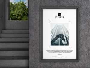 Free Interior Concrete Wall Poster Mockup (PSD)