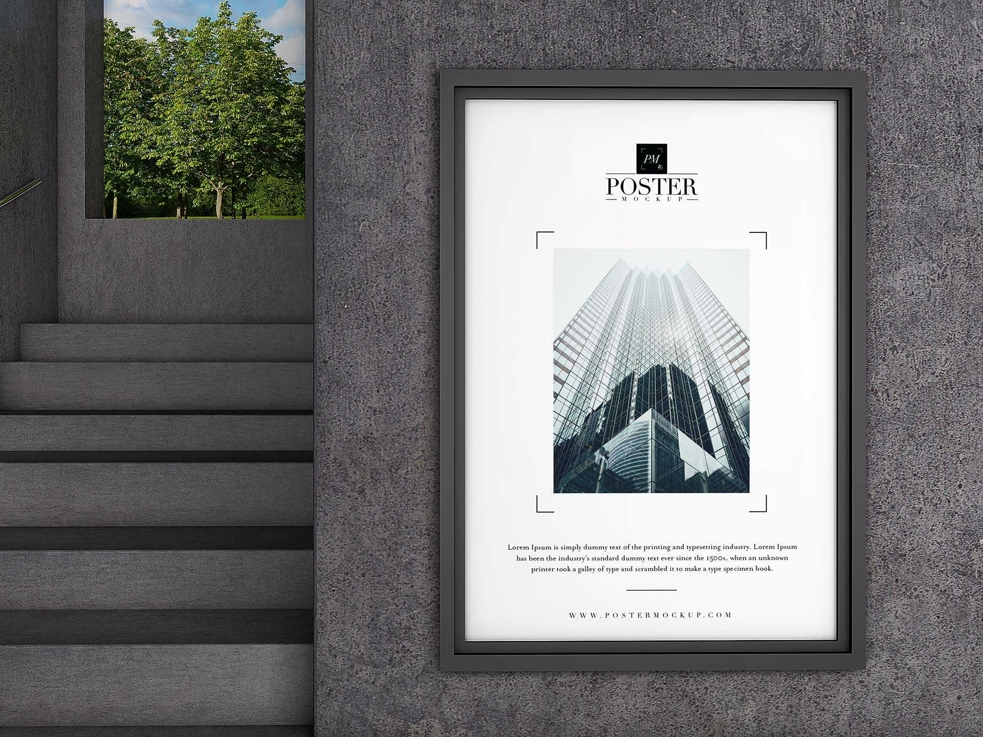 Free Interior Concrete Wall Poster Mockup (PSD)
