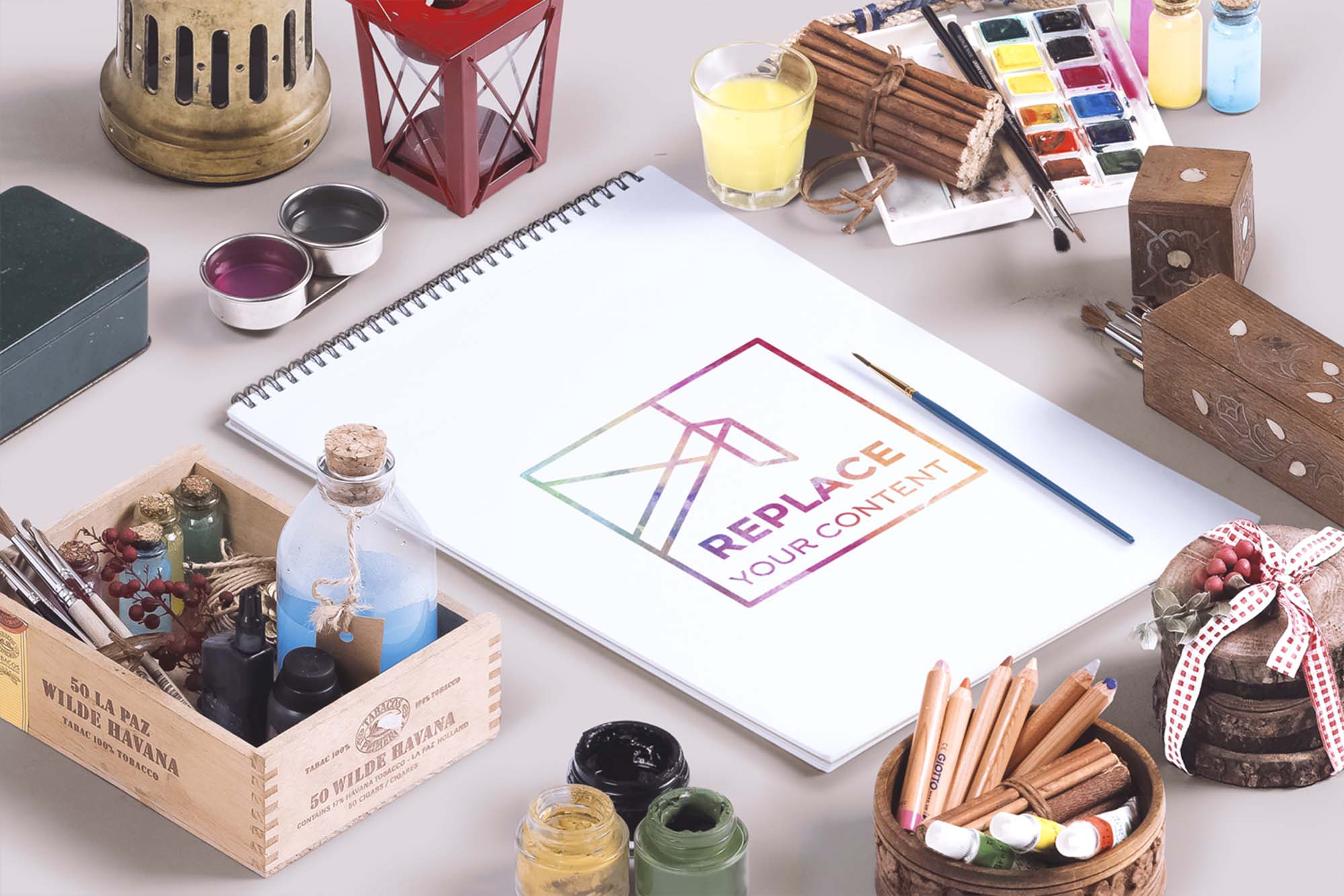 Free Isometric Art Equipments Mockup (PSD)