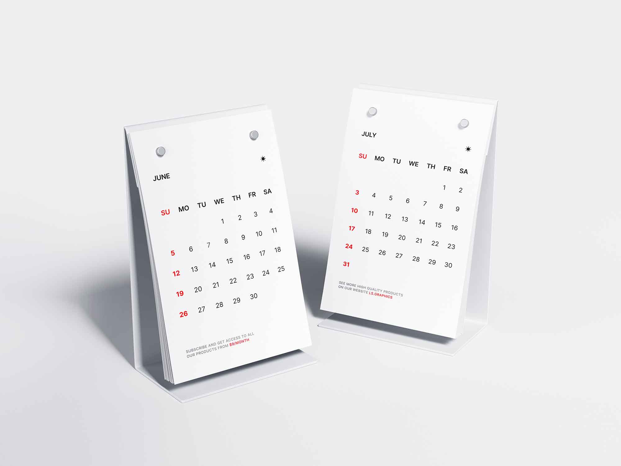 Free Modern Desk Calendars Mockup (PSD)