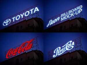 Free Neon Sign Billboard Mockup (PSD)